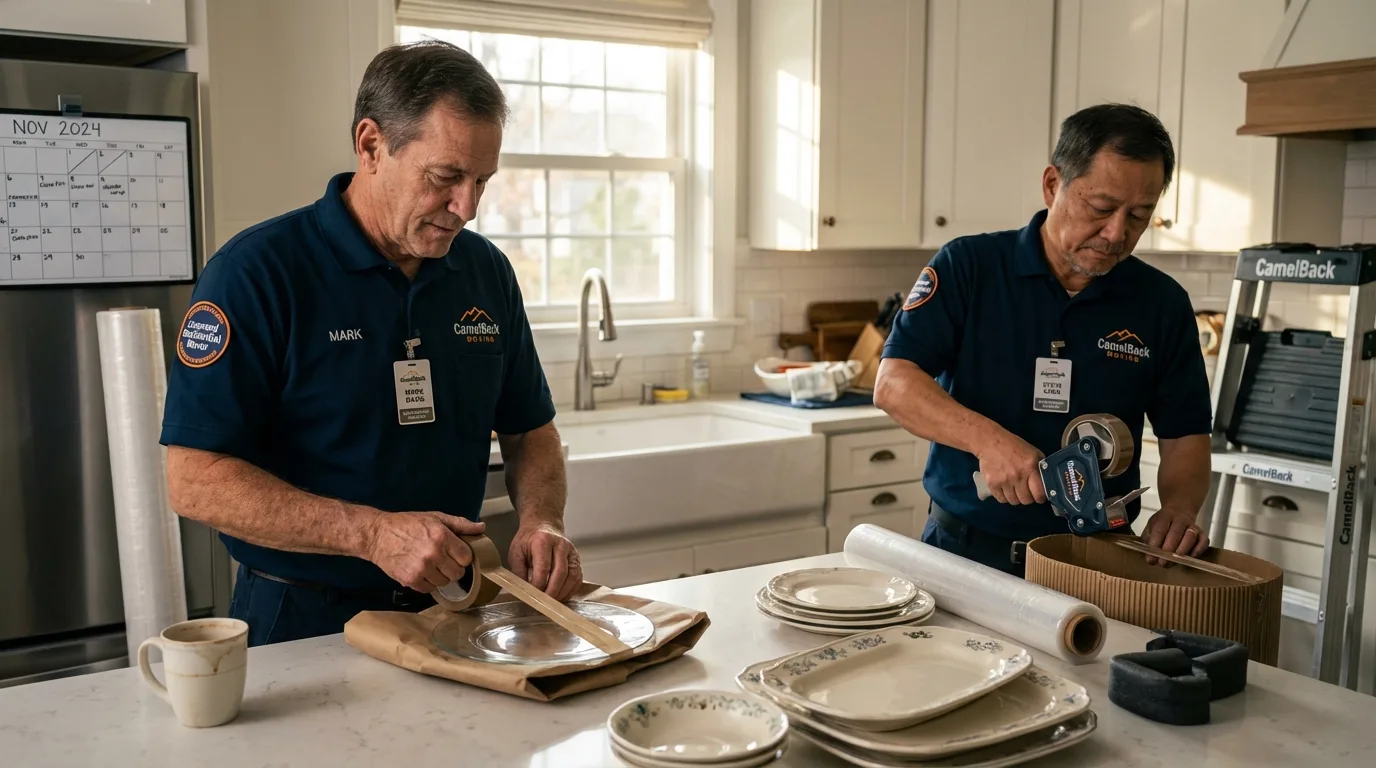 Professional crew packing kitchen dishware in Key West, FL